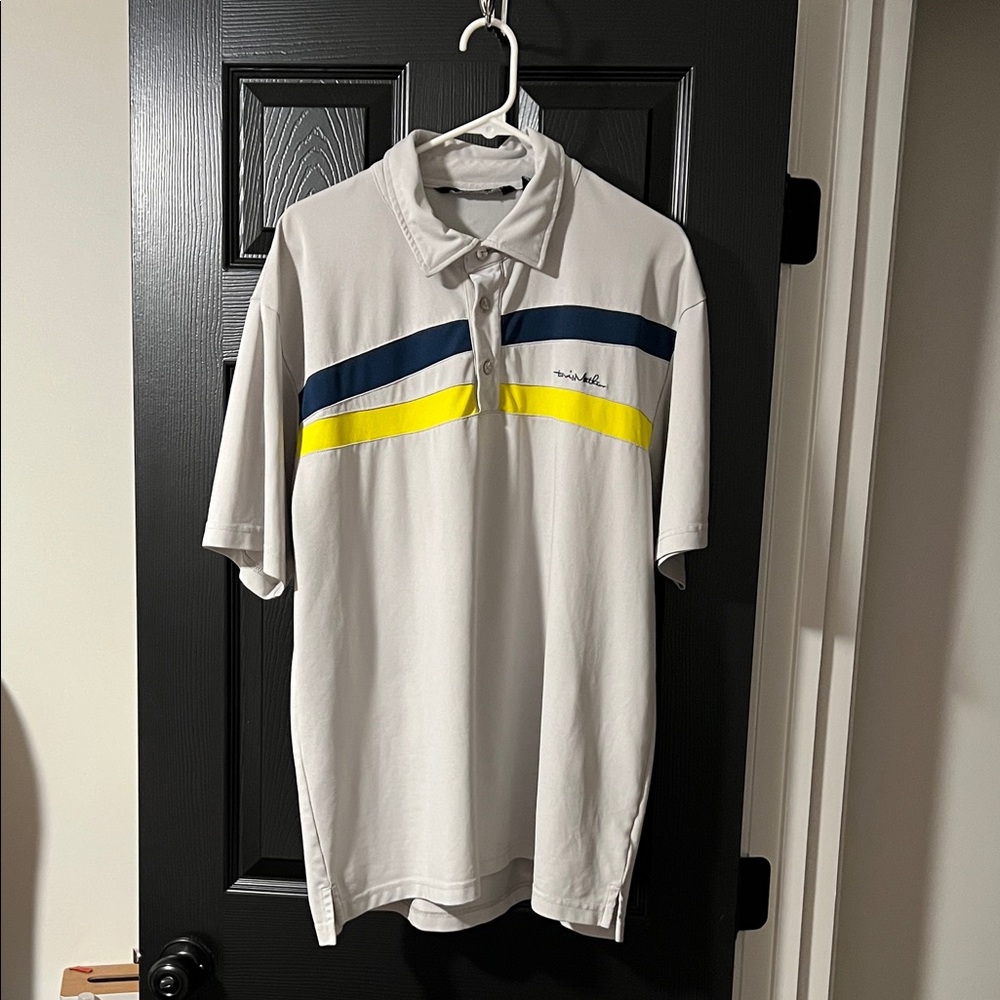 Travis Matthew’s Men's White and Yellow Striped Golf Shirt